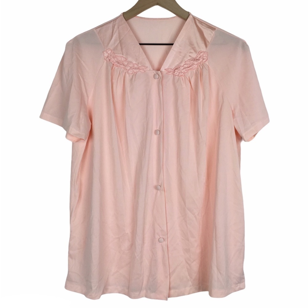 VANITY FAIR Vintage Pajama Top Button Up Nylon Lingerie Floral Loungewear Retro